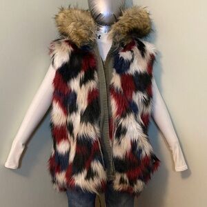 Reversible Plush Fur and Olive Green Vest
